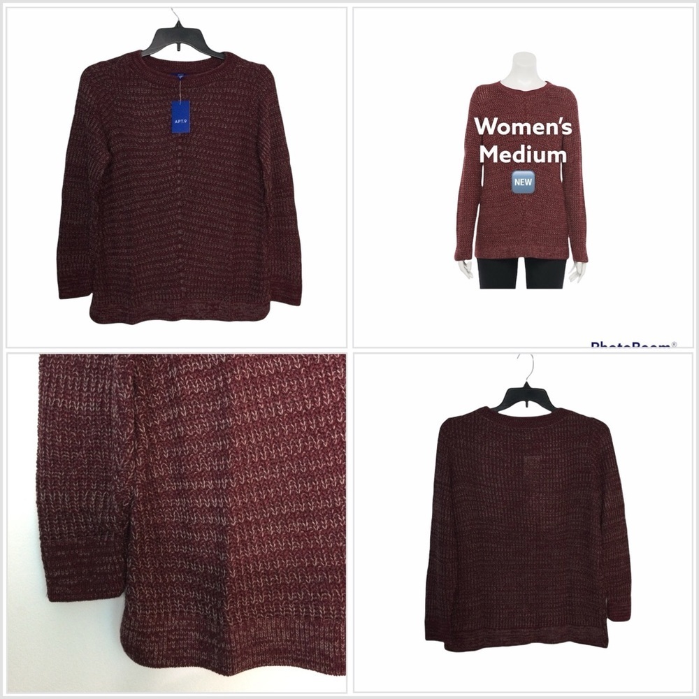 Apt. 9 M Medium 8 - 10 Sweater Crewneck Wine Marbled Long Sleeve Pullover Cozy